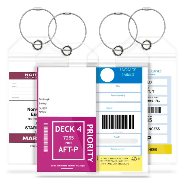GreatShield 4 Pack Cruise Luggage Tag Holder for Carnival, Princess, Costa, Holland America, P&O & Norwegian Luggage Tags Cruise Ships w/ Zip Seal