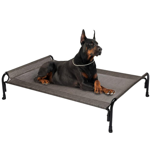 Veehoo Elevated Dog Bed, Outdoor Raised Dog Cots Bed for Large Dogs, Cooling Camping Elevated Pet Bed with Slope Headrest for Indoor and Outdoor, Washable Breathable, X-Large, Brown, CWC2204