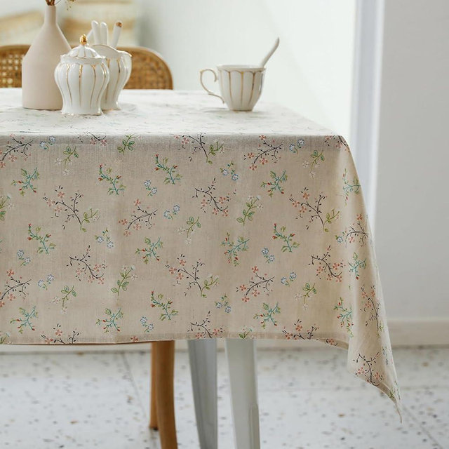 Pastoral Rectangle Tablecloth - 60 x 84 Inch - Beige Linen Table Cloth - Washable Table Cover with Dust-Proof Wrinkle Resistant for Restaurant, Picnic, Bistro, Indoor and Outdoor Dining, Gardenia