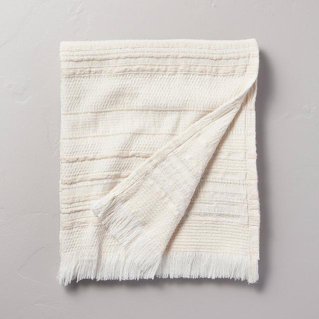 Textured Rib Stripe Dobby Throw Blanket Vintage Cream - Hearth & Hand™ with Magnolia