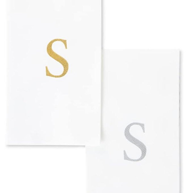 AH AMERICAN HOMESTEAD Lettered Disposable Hand Towels - Monogrammed Paper Hand Towels for Wedding, Guest Bathroom & Kitchen - Disposable Decorative Monogram Napkins - Set of 25 - Gold Letter S