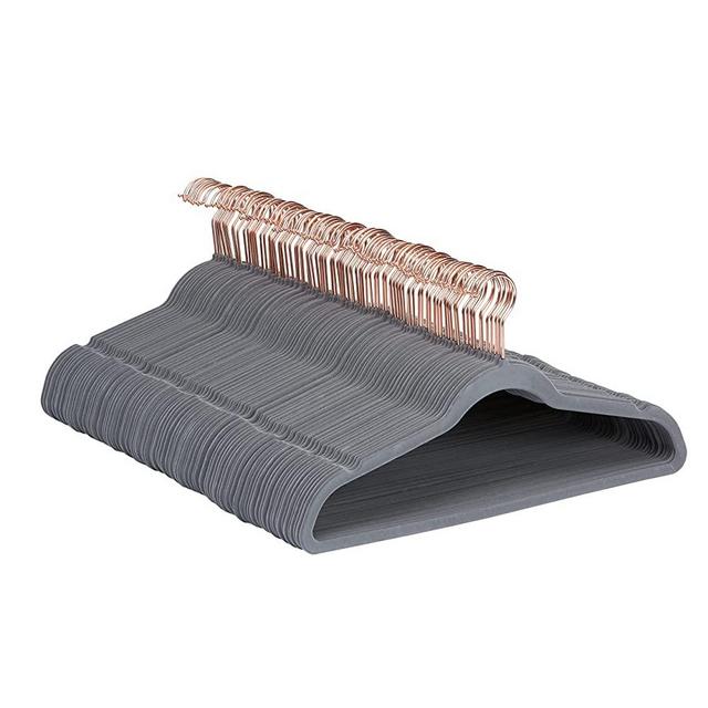 Amazon Basics Slim, Velvet, Non-Slip Suit Clothes Hangers, Grey/Rose Gold - Pack of 100