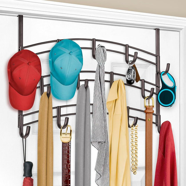 LYNK Professional® Home™ Over the Door Hooks - 14 Hook – Over the Door Coat Rack - Over the Door Hanger - Hanging Towels or Clothes - Bathroom, Bedroom, Laundry Room - Lifetime Ltd. Warranty, Bronze