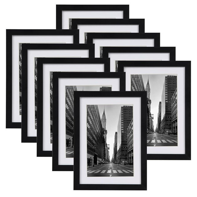 Giftgarden Black 5x7 Picture Frame Set of 10, Matted to 4x6 Picture with Mat or Multi 5x7 Photo without Mat, Wall Hanging or Tabletop Display