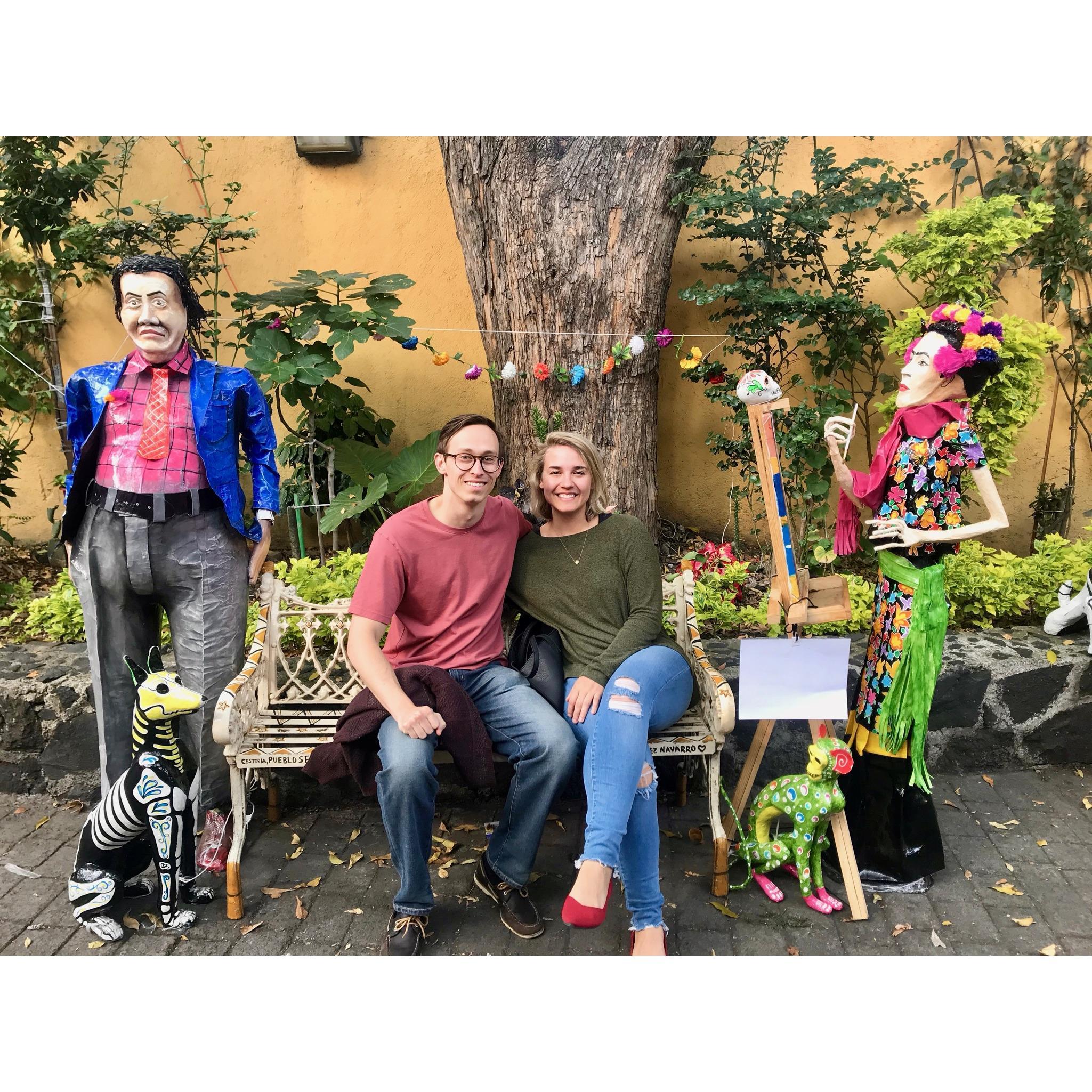 Mexico City, Fall 2019, hanging with Diego Rivera and Frida Khalo.