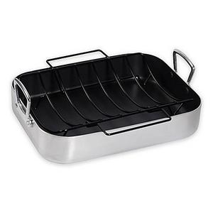 15-Inch Aluminum Roaster with Nonstick Rack in Silver