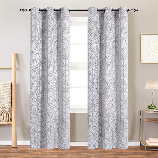 Light Filtering Curtains for Windows Jacquard Curtain Panels for Living Room 84 inch Length Opaque Leaf Pattern Privacy Bedroom Curtains Grey Grommet Top 2 Panels