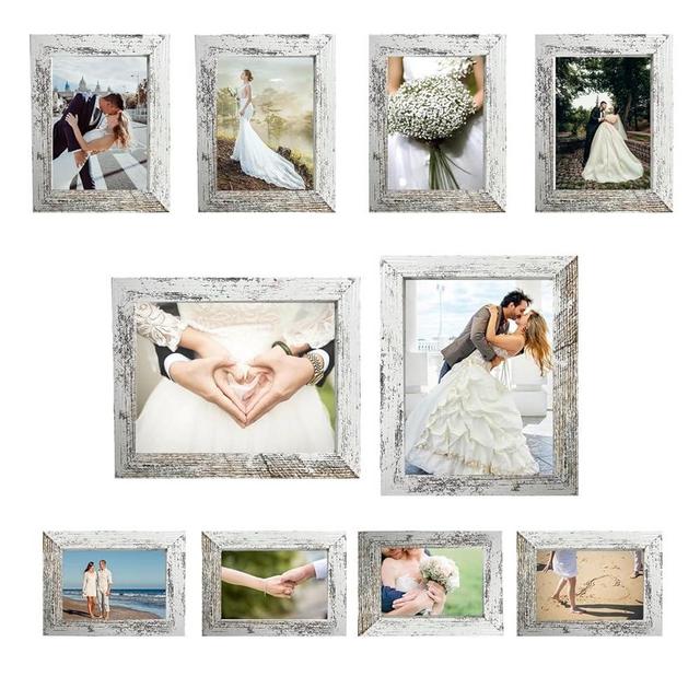 xnlkros Glass Picture Frame Set with Two 8x10,Four 5x7,Four 4x6, Rustic Collage Gallery Wall Frame, Farmhouse wood Photo Frames for living room Wall Gallery Decor or Desk,Rustic White