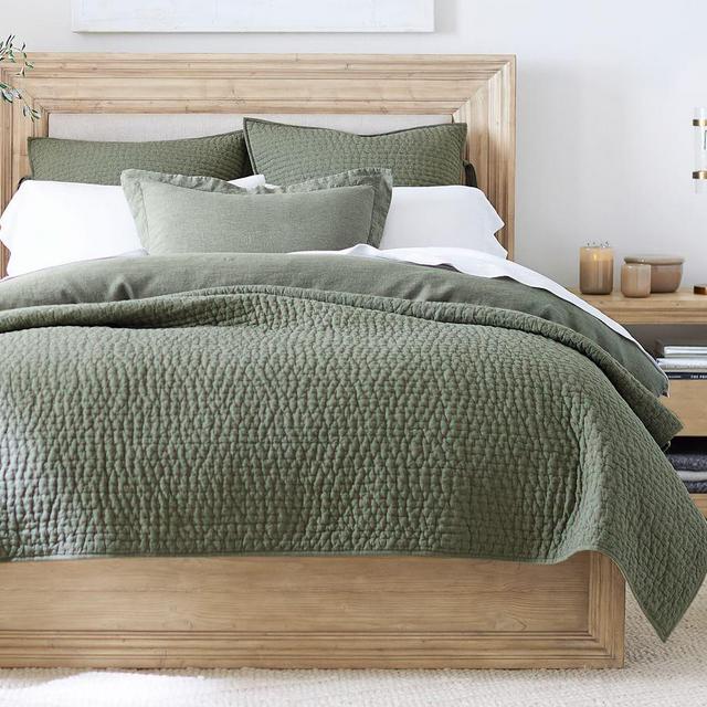 Loden Pick-Stitch Cotton/Linen Quilt, Full/Queen