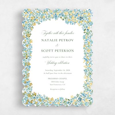 Blue Scalloped Wedding Invitation - Lunette Classic Foil