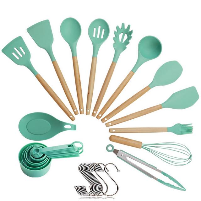 22Pcs Silicone Kitchen Cooking Utensil Set Non-stick Baking Cooking Tool Whisk Tong Measuring Spoon Egg Mixer Heat Resistant for Scratch-Free Dishes