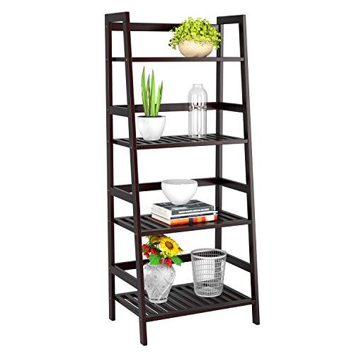Homfa Bamboo 4 Shelf Bookcase, Multifunctional Ladder Shaped Plant Flower Stand Rack Book Rack Storage Shelves, Dark Brown