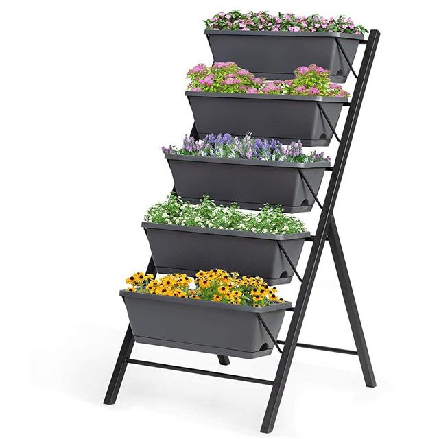 Giantex Vertical Raised Garden Bed, Elevated Planter Raised Beds with Water Drainage, Freestanding 5 Container Boxes for Vegetables and Flowers Growing, Outdoor Indoor Patio Balcony