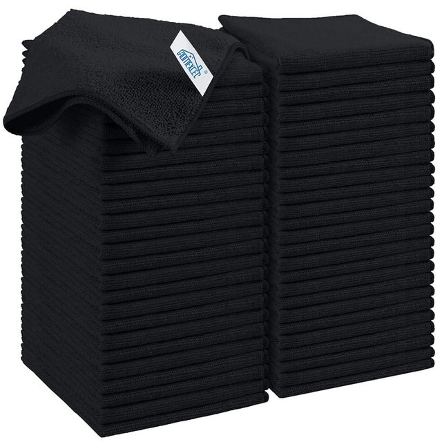 HOMEXCEL Black Microfiber Cleaning Cloth, 50 Pack Cleaning Towels for Kitchen, Lint Free, Scratch-Free, Highly Absorbent, and Reusable Cleaning Rags for House, Window and Glass, Cars, 11.5 X11.5 inch