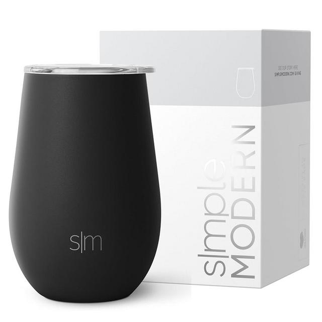 Simple Modern Wine Tumbler with Lid | Cute Stemless Glass Cup with Press-In Lid | Insulated Stainless Steel Coffee Mug | Gifts for Women Men Him Her | Spirit Collection | 12oz | Midnight Black