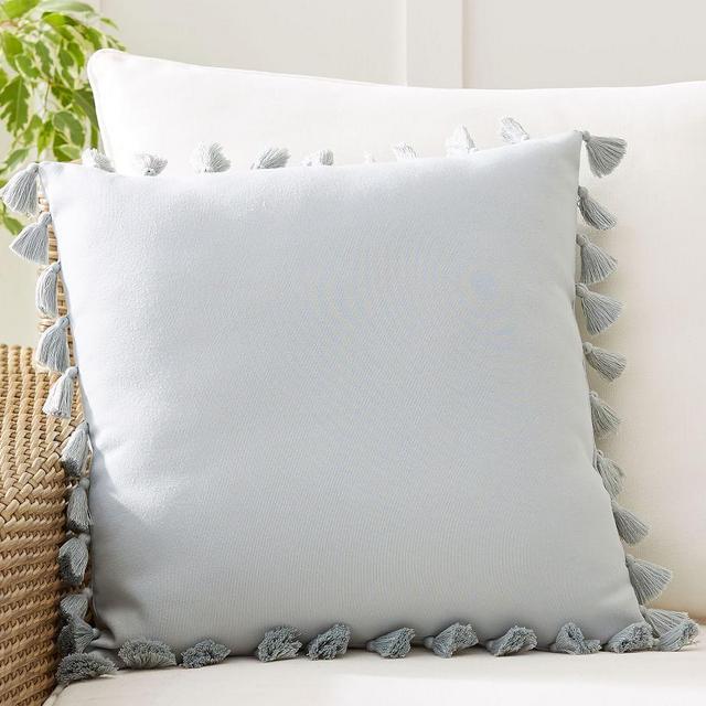 Tassle Trim Indoor Outdoor Pillow, 18 x 18", Chambray