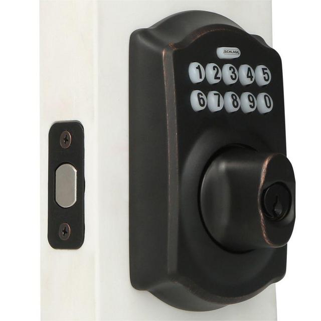 Schlage Camelot Aged Bronze Keypad Electronic Door Lock Deadbolt-BE365 CAM 716 - The Home Depot