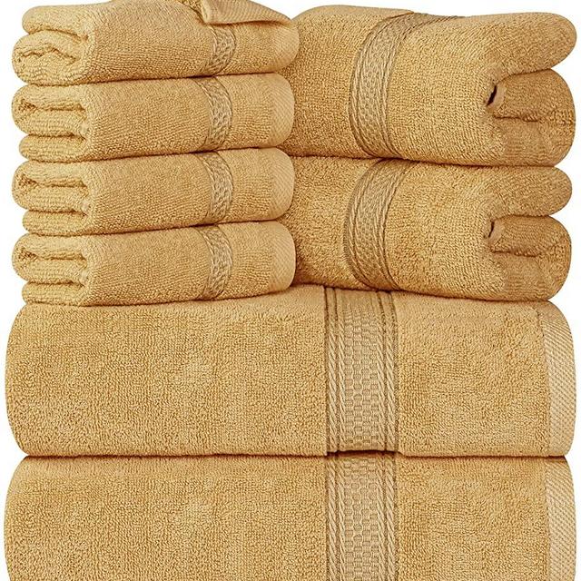 Utopia Towels 8-Piece Premium Towel Set, 2 Bath Towels, 2 Hand Towels, and 4 Wash Cloths, 600 GSM 100% Ring Spun Cotton Highly Absorbent Towels for Bathroom, Gym, Hotel, and Spa (Beige)