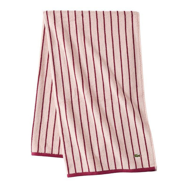 Lacoste Centre Mark Towel — 100% Soft Cotton Jacquard Stripe Design, Lightweight, Absorbent & Durable, Quick Drying, Pink, 30"x52" Bath Towel