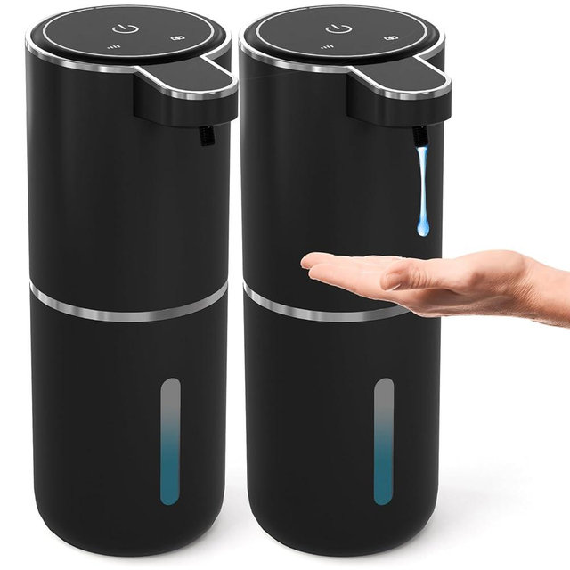 MTYGK 2 Pack Automatic Soap Dispenser Touchless,Liquid Hand Soap Dispenser 12.8oz Electric Wall Mounted Smart for Bathroom and Kitchen Dish Soap，Easy for Toddlers(Black)