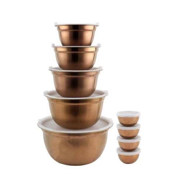 COOK WITH COLOR Mixing Bowls with Airtight Lids, Stainless Steel Bowl, Nesting Salad Bowls for Kitchen Use, Copper