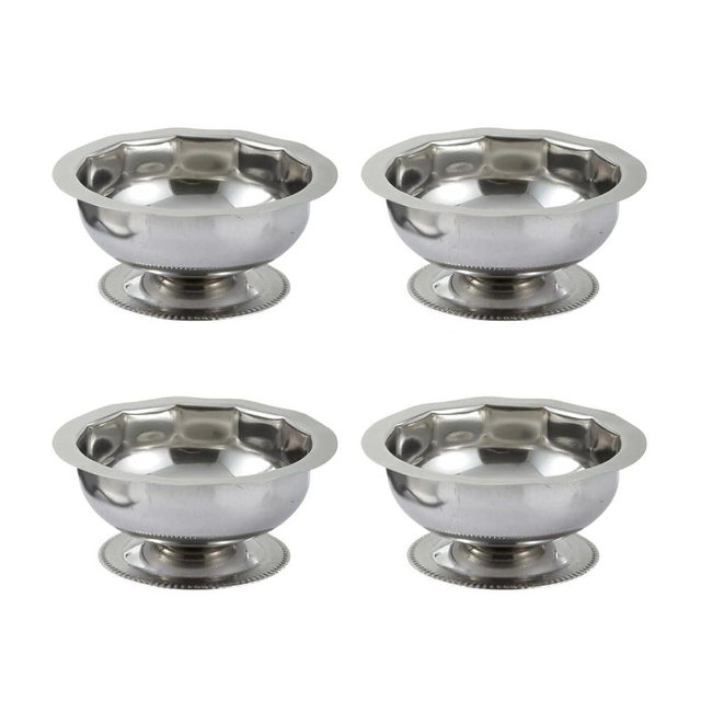 Soro Essentials- 5 oz. Stainless Steel Sherbet Dish Set of 4- Diner Style Ice Cream Sherbert Sorbet Gelato Dish Bowl Footed Dessert Cups Dessert Bowls Ice Cream Bowls Serving Dish Parfait Cup