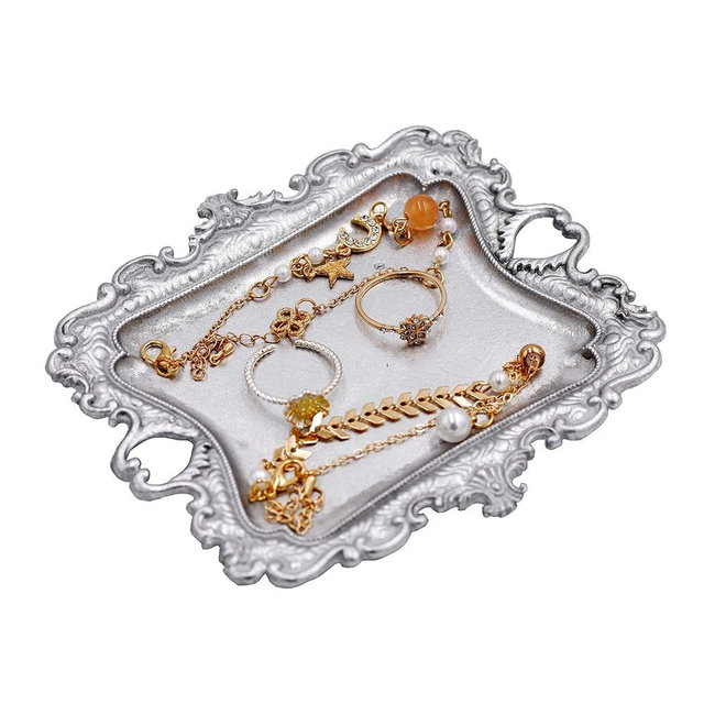 Funly mee Small Antique Trinket Dish Vintage Jewelry Tray, Ring Holder (Sliver)