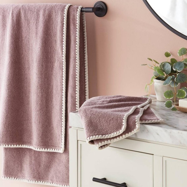 2-Piece Bath Towel Set - Boho Border Stitch Towel Mauve - Threshold™
