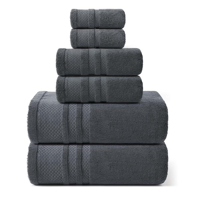 REDKISS 6 Piece Gray Bath Towels Set – 100% Cotton Towels Set for Bathroom, Hotel Collection | 700 GSM, Absorbent & Quick-Dry Towel Sets with 2 Bath Towels, 2 Hand Towels, 2 Washcloths, Gray Towels