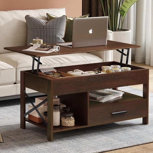 WLIVE Coffee Table, 39" Lift Top Coffee Table with Hidden Compartment, Storage Drawers and Storage Shelf for Living Room, Reception Room, Espresso