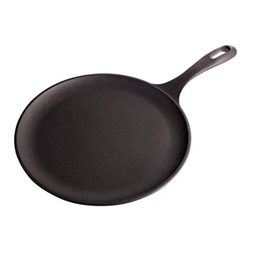 Victoria GDL-186 Cast Iron Round Pan Comal Griddle Seasoned with 100% Kosher Certified Non-GMO Flaxseed Oil, 10.5", Black