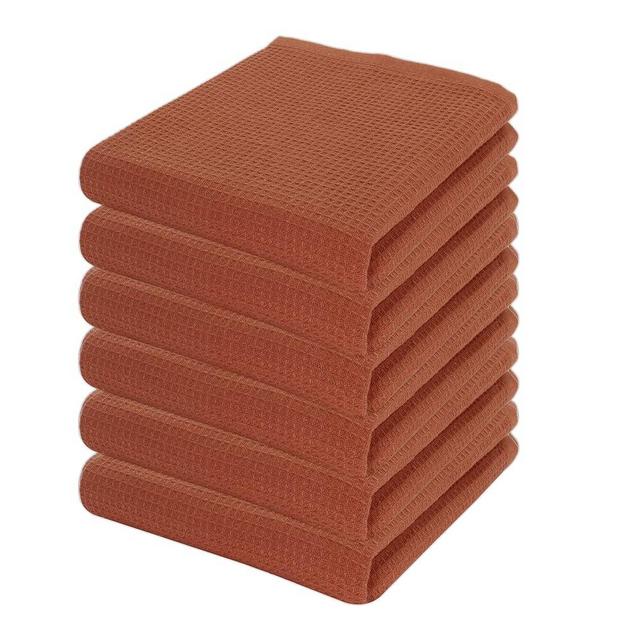PurpleEssences Rust Waffle Weave Kitchen Towel, 100% Cotton - 15 x 25 Inches, with Hanging Loop Ultra Soft Absorbent Quick Drying Dish Cloth, Tea and Hand Towels, 6 Pack - Spring Summer - Rust