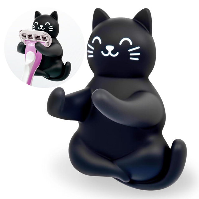 AGMDESIGN Funny Kitty Cat Razor Holder for Shower Wall, Cute Black Kitty Bathroom Decor and Accessories for Women Men, Bathroom Gadgets for Home Kitchen Restroom Dorm, Black Cat Gifts for Women Sister