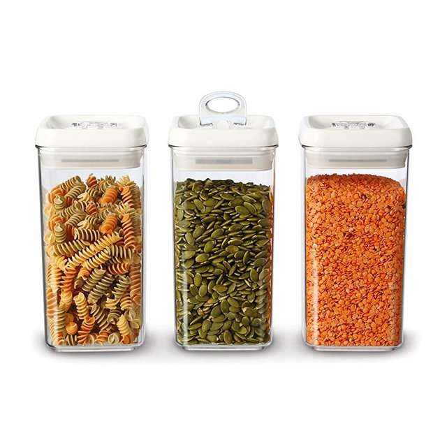 Felli Flip Tite Airtight Food Storage Containers Set of 3 1.3QT Patented Lids Pantry Storage Kitchen Organization Clear Canister with Lids Air Tight Sealed for Pasta Beans Coffee Nuts (3, Regular)