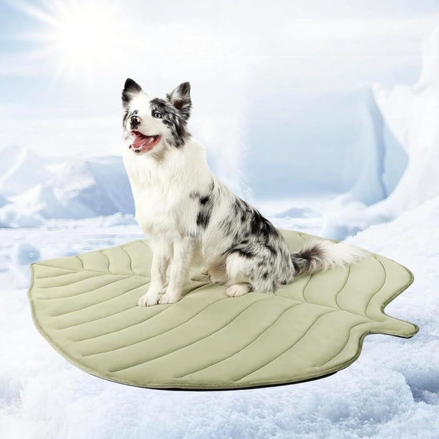 Cooling Mat for Dogs, Leaf-Shaped Design, Non-Slip, Washable & Lightweight Summer Pet Pad for Indoor & Outdoor (Green, M(48" W*51" L))