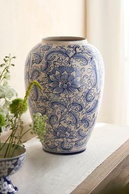 Blue Floral Chinoiserie Vase