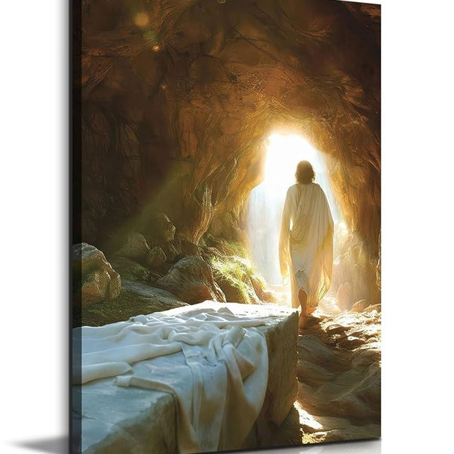 Jesus Canvas Wall Art Jesus Leaves the Tomb Wall Decor pictures Christian Resurrected Savior Leaves the Tomb Posters Prints for Church Home Bedroom living room Home Decortion16inx24in Canvas