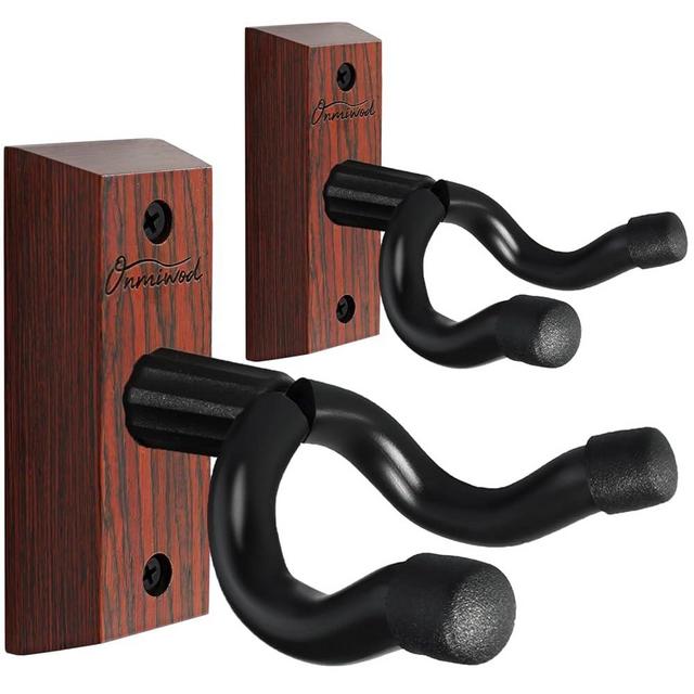 Onmiwod Guitar Wall Mount 2 Pack, Carbonized Red Hardwood Guitar Hanger, U-Shaped Guitar Wall Hanger Mount, Guitar Holder Wall Hook for Acoustic, Electric Guitar, Banjo, Bass, Gift for Men Boy