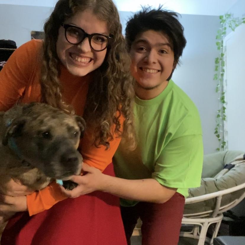Shaggy, Velma, and Scooby couples costume. Halloween 2021