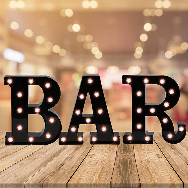 Oycbuzo Light up Black Alphabet Marquee Letters Sign LED Letter Lights for Home Bar Festival Birthday Party Wedding Decorative（BAR）
