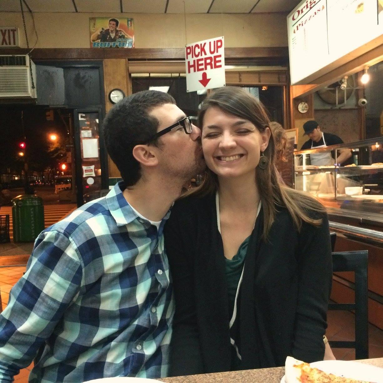 Eating New York pizza in 2015. The sign said "pick up here"... so Josh did!