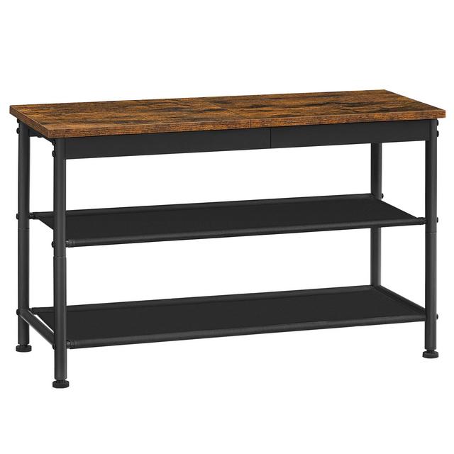 VASAGLE Shoe Bench, Shoe Rack Bench for Entryway, with 2 Fabric Storage Shelves, Holds 6-8 Pairs, Rustic Brown and Black ULHS100B01