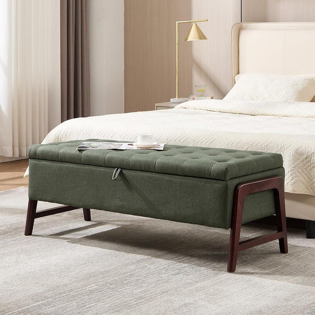 HOMYKA 48" Ottoman with Storage,Storage Ottoman Bench with Hinge, Upholstered Entryway Bench with Seating for Bedroom, Living Room, Green