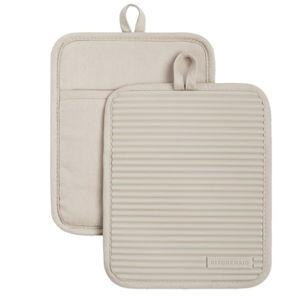 KitchenAid Ribbed Soft Silicone Pot Holder 2-Pack Set, Milkshake Tan, 7"x9"