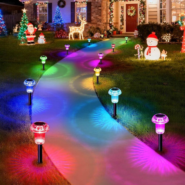Priddop Solar Christmas Lights Outdoor Pathway Waterproof 12 Pack Color Changing LED Acrylic Mushroom Decorative Garden Lights for Yard Landscape Patio Outside Christmas Decorations Outdoor