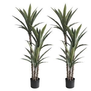 momoplant 2 Pack Artificial Agave Trees 4.5Ft Faux Agave Plant with 3 Heads Silk Faux Tree in Plastic Pot for Home Garden Office Decor