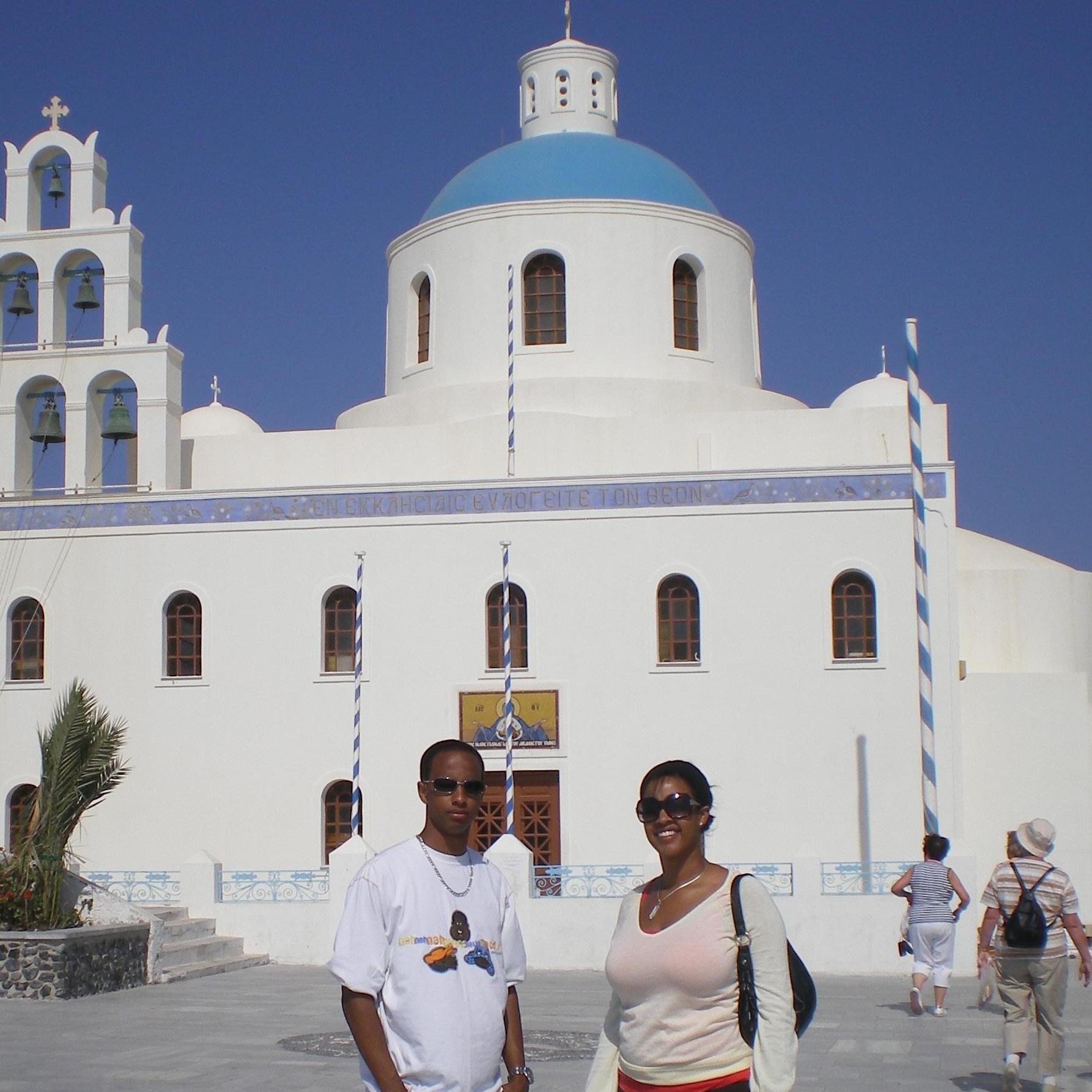 Our children, CJ and Vanessa, on Santorini during our cruise to the Greek Islands.