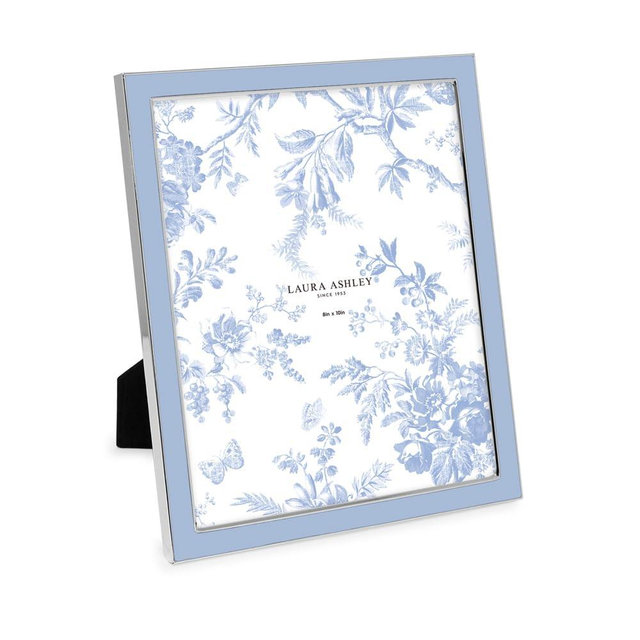 Laura Ashley 8x10 Cashmere Blue Enamel Picture Frame, Silver Metal Edge with Easel, for Countertop, Tabletop Display, Bookshelf, Desk, Wall Décor, Photo Gallery (8x10, Cashmere Blue W/Silver)