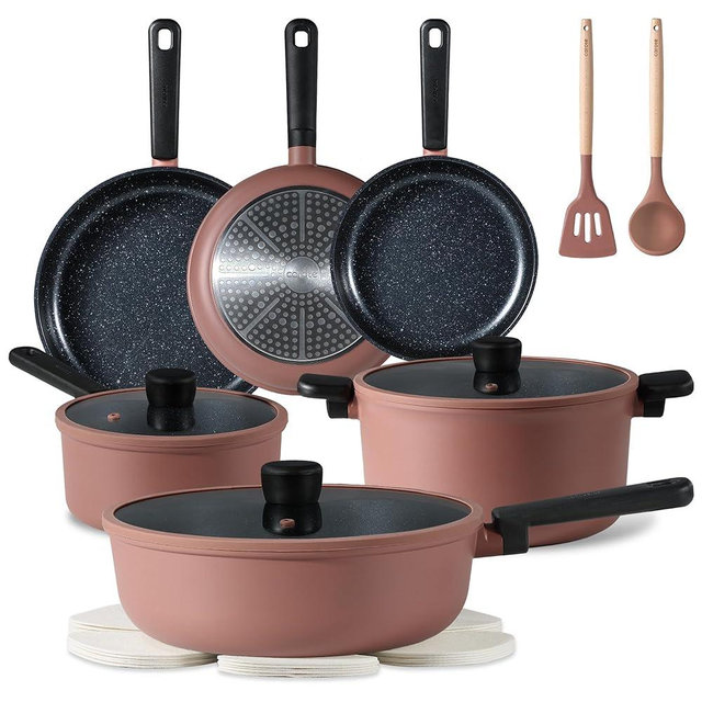 CAROTE Non Stick Pots and Pans Set, Cookware Sets Nonstick 16 Piece, Kitchen Cooking Set with Stay-Cool Handles,with Silicone Tools and Pot Protectors