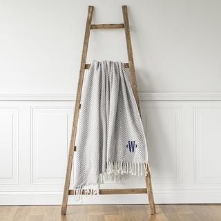 Personalized Grey Herringbone Cotton Throw